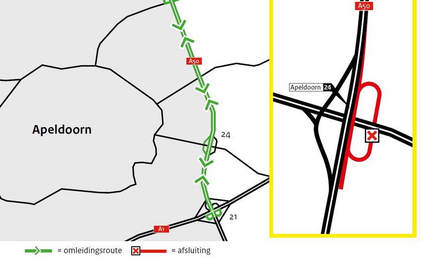 kaartje a50 wegafsluiting