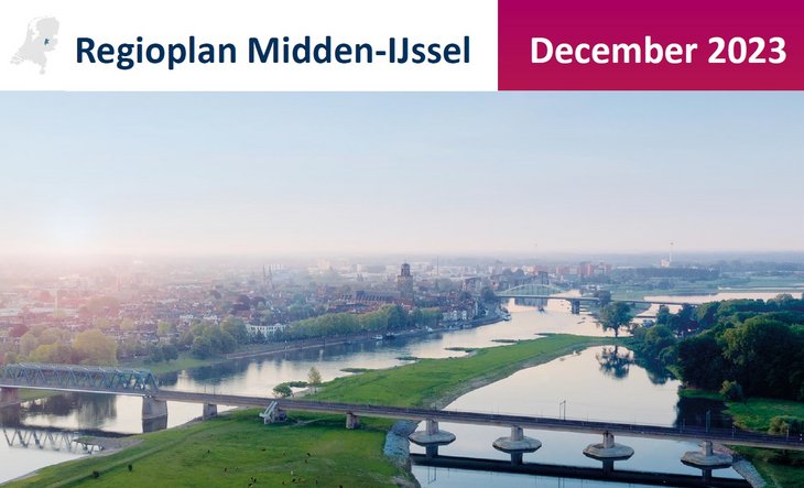 Foto van Deventer met de IJssel, met daarboven tekst "Regioplan Midden-IJssel, december 2023"