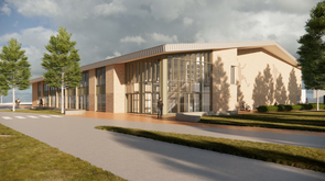 Entree van het nieuwe sportgebouw