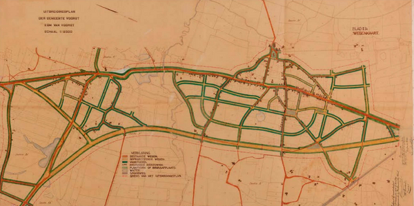 Kaart uit 1936 met rondweg bij Voorst