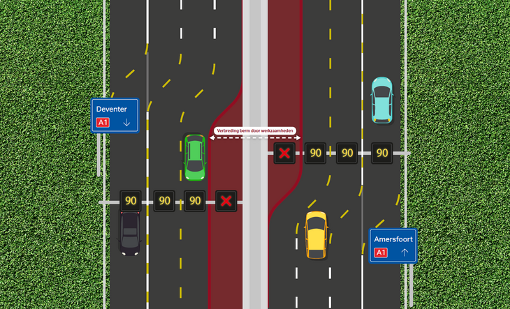 Illustratie van de tijdelijke verkeerssituatie tijdens de werkzaamheden