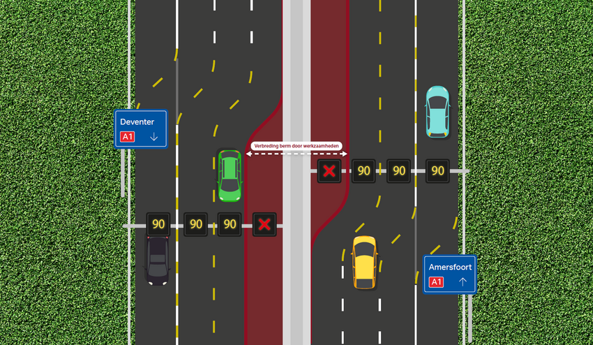 Illustratie van de tijdelijke verkeerssituatie tijdens de werkzaamheden