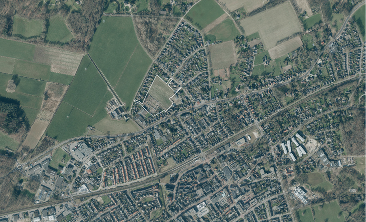 Luchtfoto met markering van het gebied