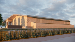 Noordgevel van het nieuwe sportgebouw