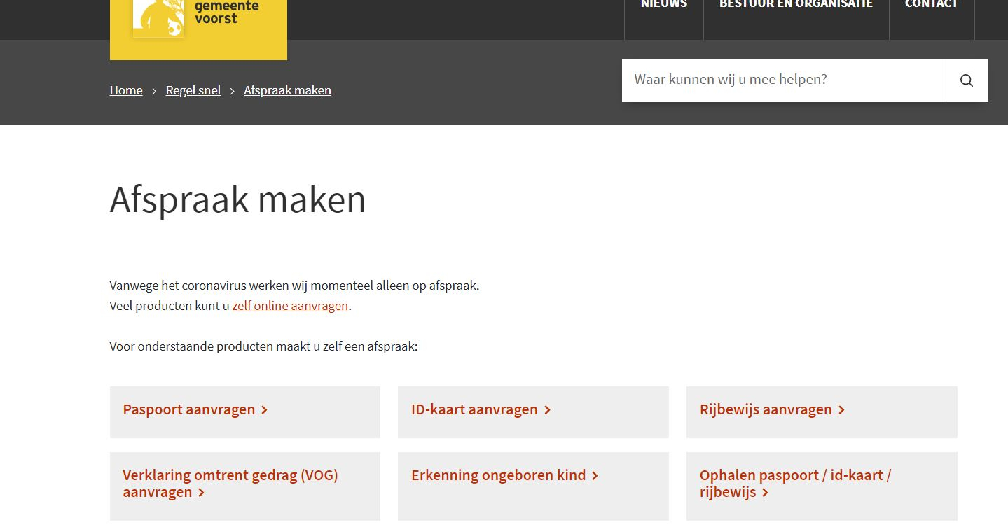 Afspraak maken | Gemeente Voorst